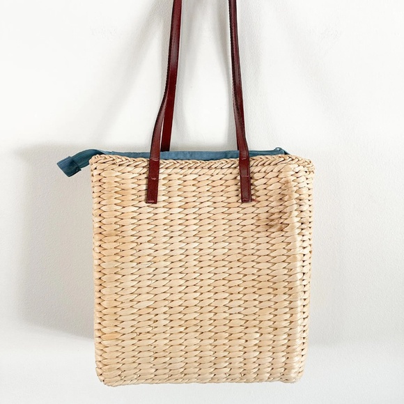 Vintage Straw Purse with Blue Flowers | Vintage Summer Purse - Picture 3 of 8